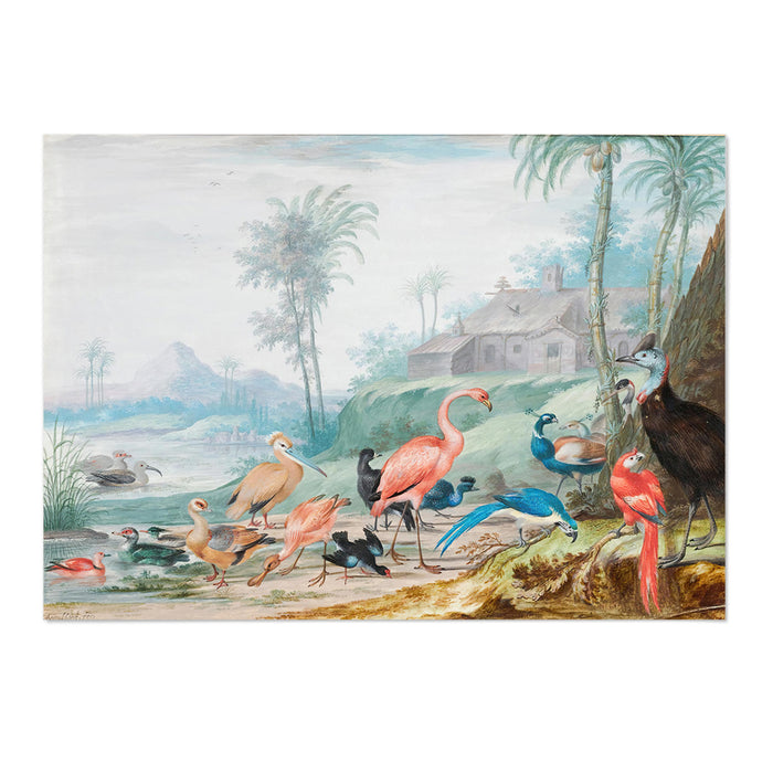 A Group Of Exotic Birds In A Landscape