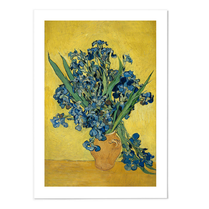 Vase with Irises Against a Yellow Background