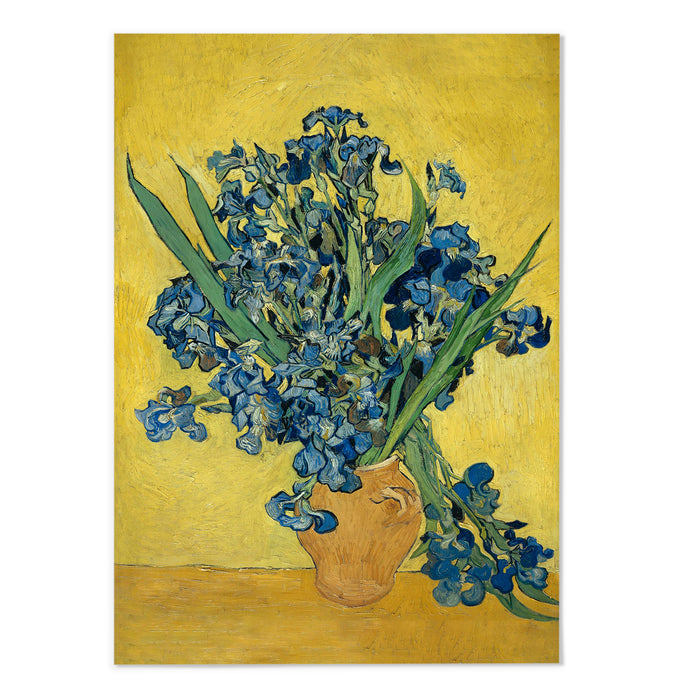 Vase with Irises Against a Yellow Background
