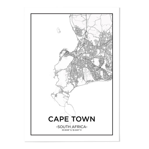 Cape Town City Map Art Print - MJ Design Studio