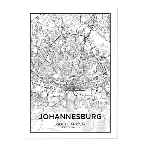 Johannesburg City Map Art Print - MJ Design Studio