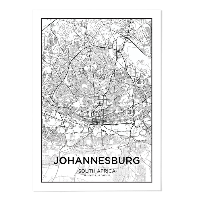 Johannesburg City Map Art Print - MJ Design Studio